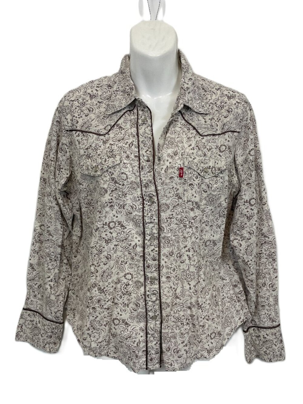 Levi's Cowgirl Western Floral Pearl Snap Shirt - Cream/Brown Size: M